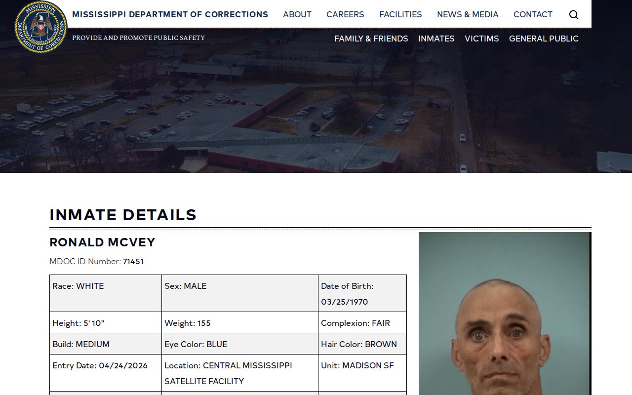 Tunica County projected release date on MDOC offender detail