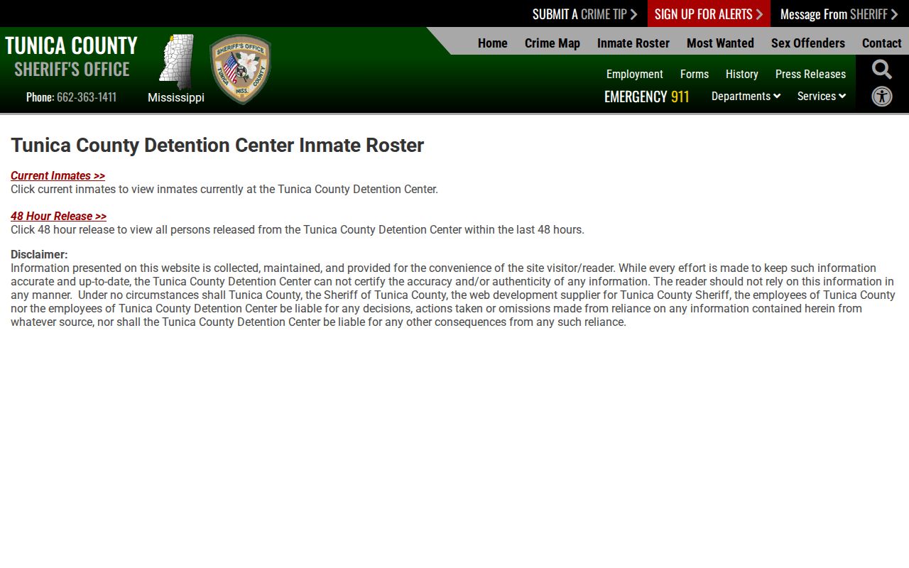 Tunica County 72-hour release search starting at the official 48-hour roster gateway
