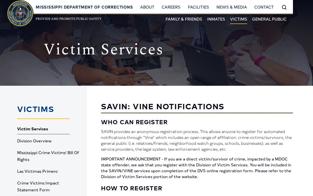 Mississippi SAVIN VINE release notifications for a Tunica County inmate check